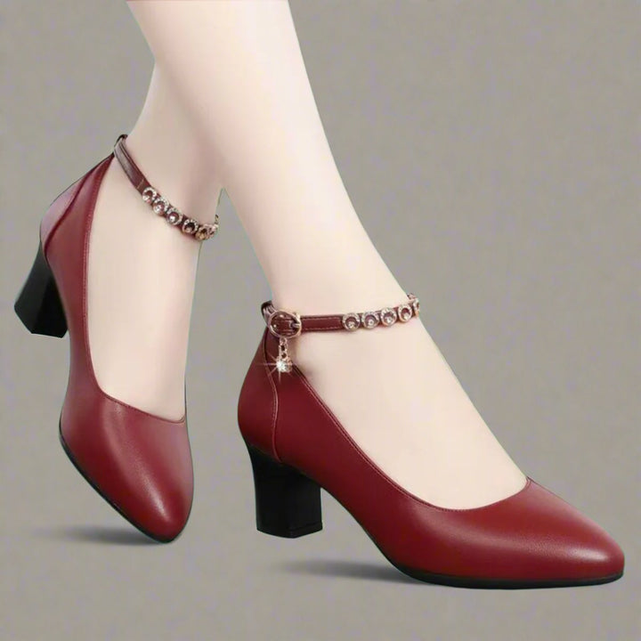 Ella | Women's Block-Heel Pointed-Toe Ankle Strap Pumps