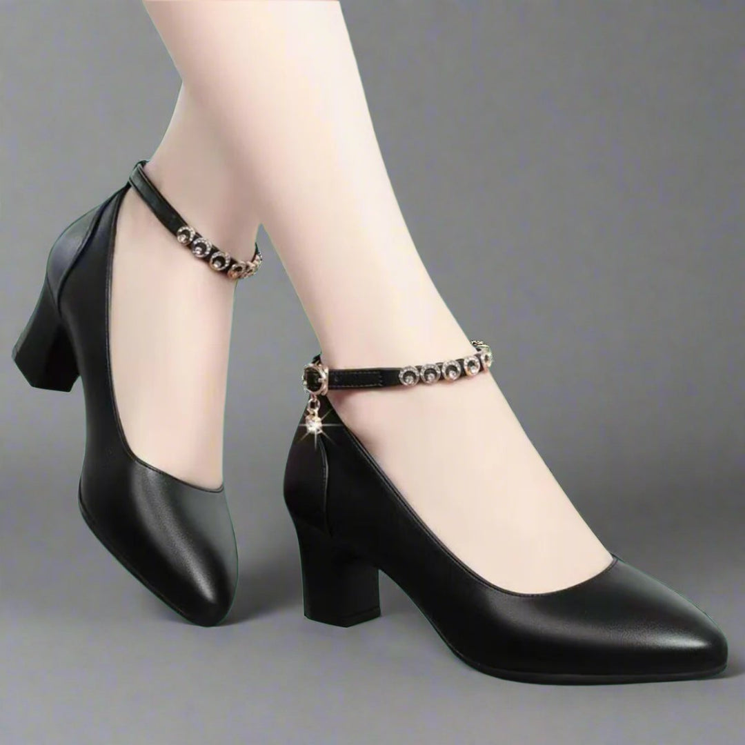 Ella | Women's Block-Heel Pointed-Toe Ankle Strap Pumps