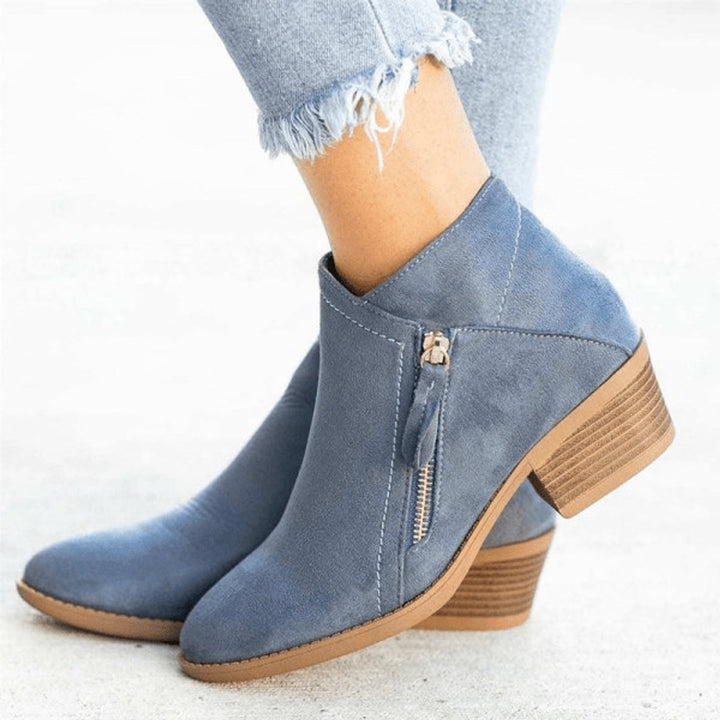 Grace | Women's Block-Heel Suede Side-Zip Heeled Ankle Boots