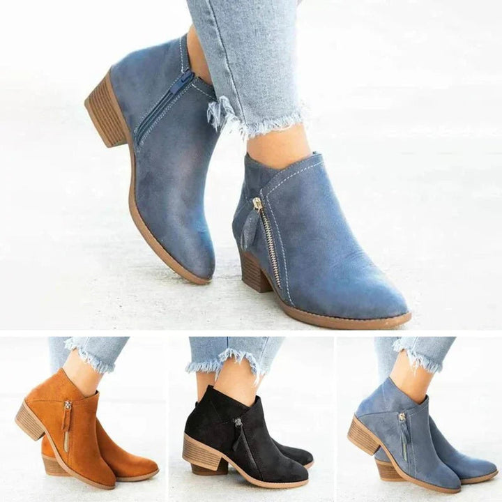 Grace | Women's Block-Heel Suede Side-Zip Heeled Ankle Boots