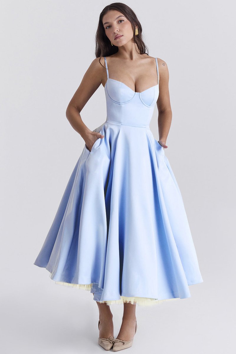 Emily | Women's Bustier Midi Flared Skirt Christmas Party Dress Pockets