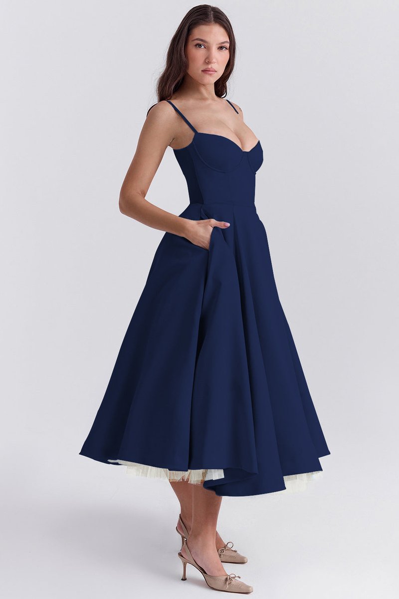 Emily | Women's Bustier Midi Flared Skirt Christmas Party Dress Pockets