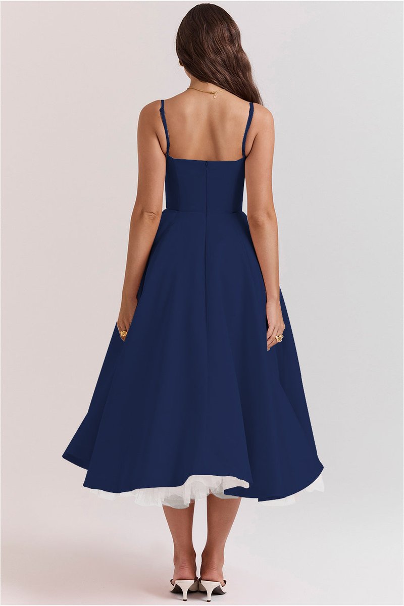 Emily | Women's Bustier Midi Flared Skirt Christmas Party Dress Pockets