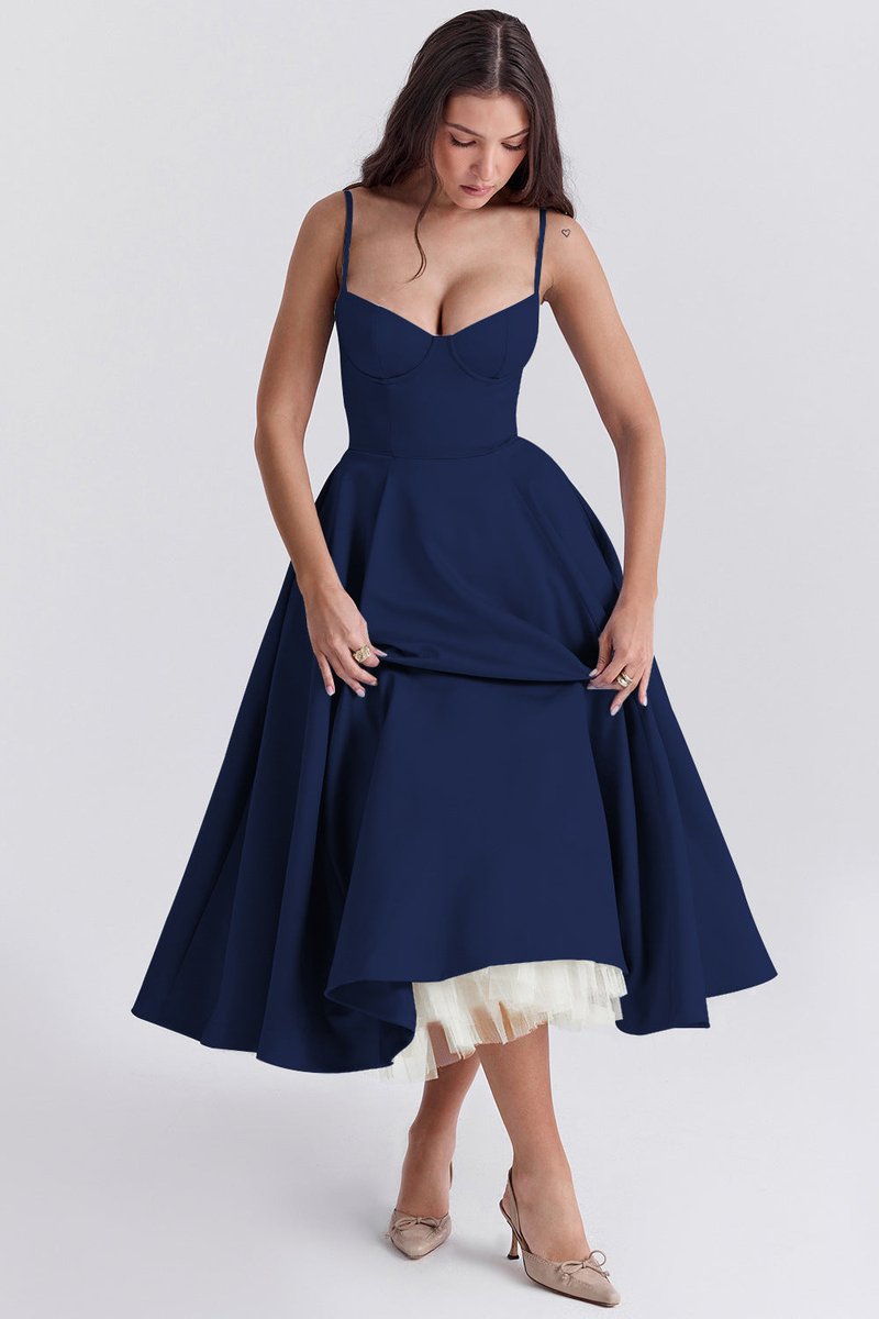 Emily | Women's Bustier Midi Flared Skirt Christmas Party Dress Pockets