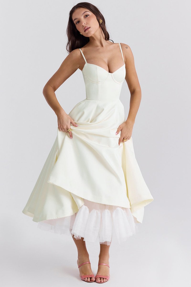 Emily | Women's Bustier Midi Flared Skirt Christmas Party Dress Pockets