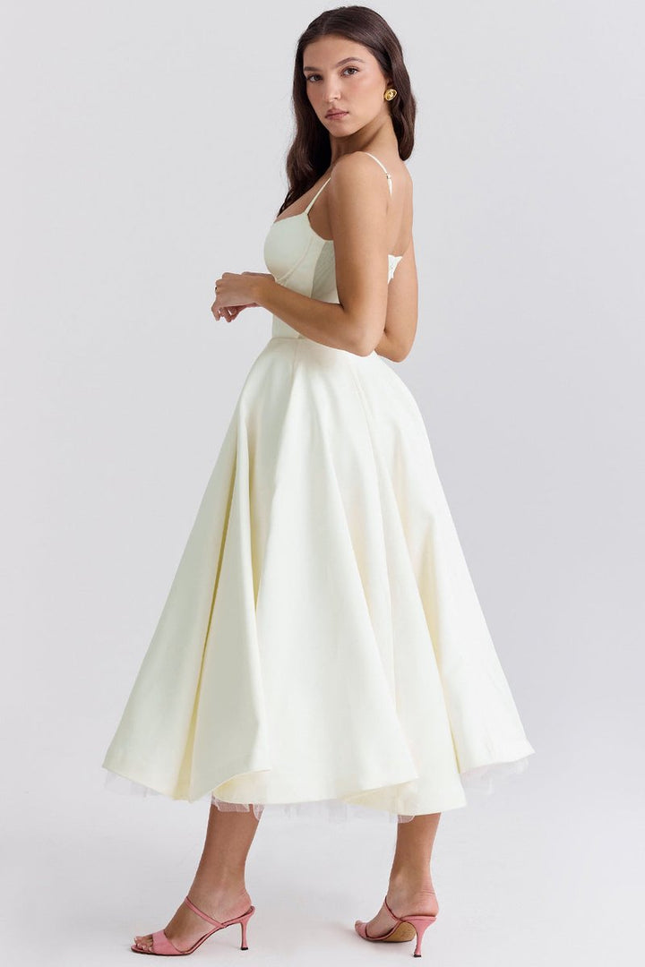 Emily | Women's Bustier Midi Flared Skirt Christmas Party Dress Pockets