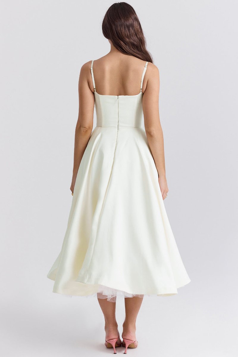 Emily | Women's Bustier Midi Flared Skirt Christmas Party Dress Pockets