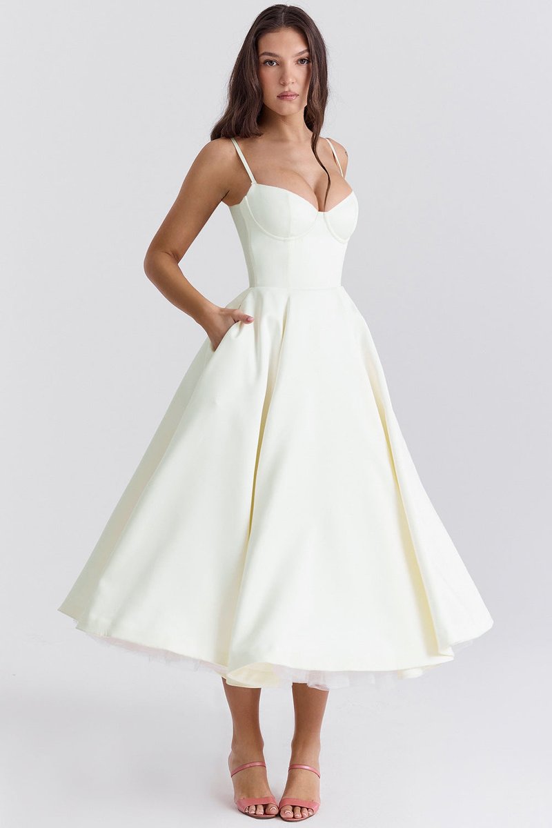 Emily | Women's Bustier Midi Flared Skirt Christmas Party Dress Pockets