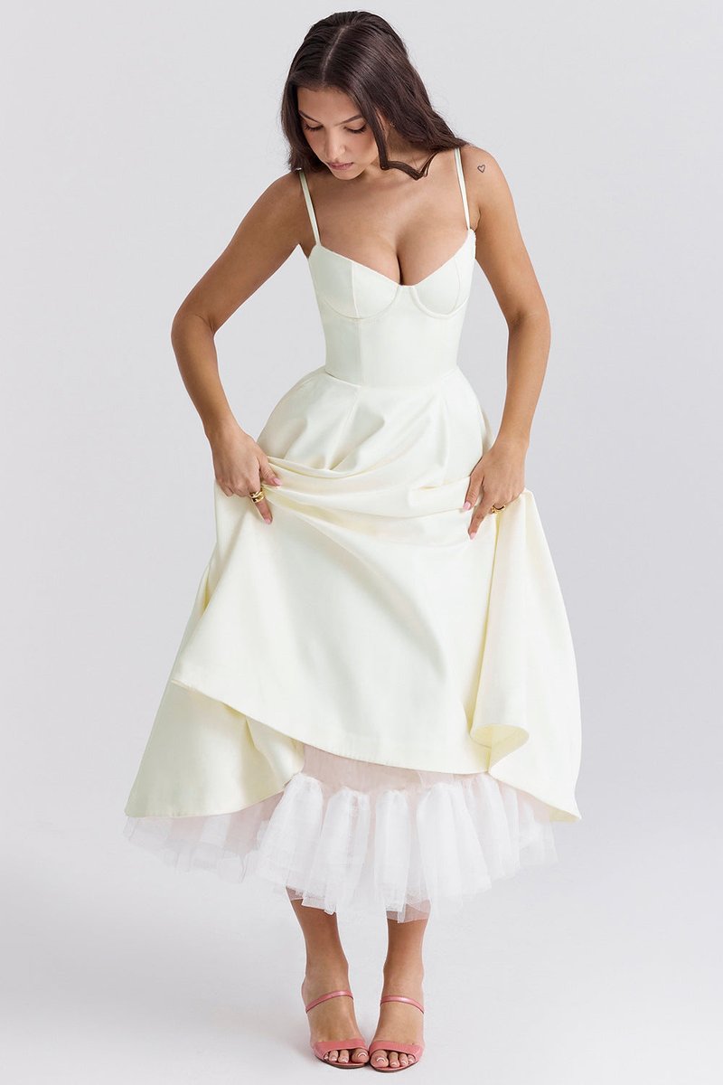 Emily | Women's Bustier Midi Flared Skirt Christmas Party Dress Pockets