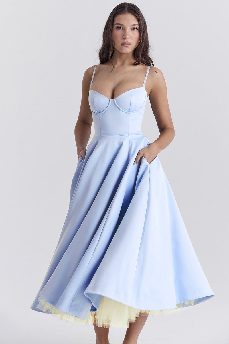 Emily | Women's Bustier Midi Flared Skirt Christmas Party Dress Pockets