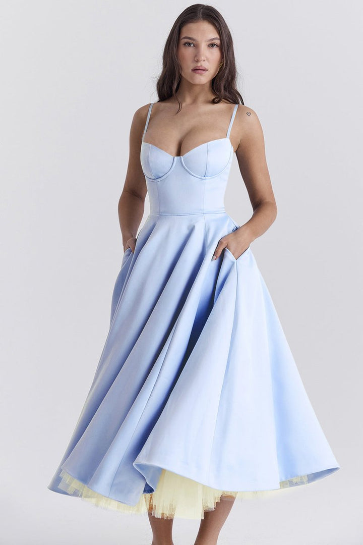 Emily | Women's Bustier Midi Flared Skirt Christmas Party Dress Pockets