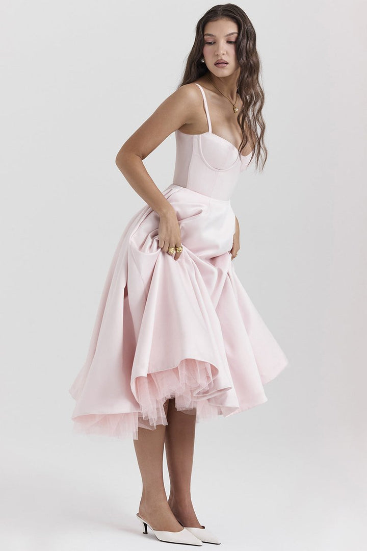 Emily | Women's Bustier Midi Flared Skirt Christmas Party Dress Pockets