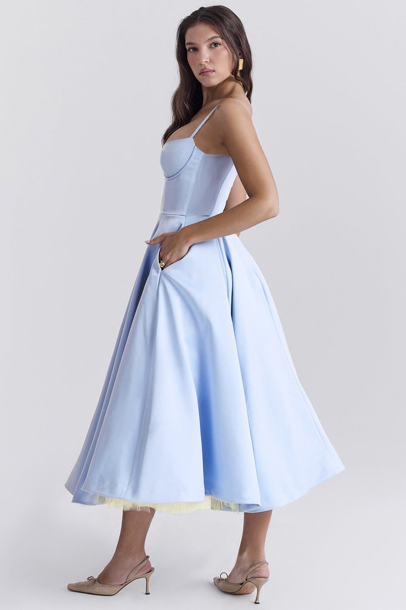 Emily | Women's Bustier Midi Flared Skirt Christmas Party Dress Pockets