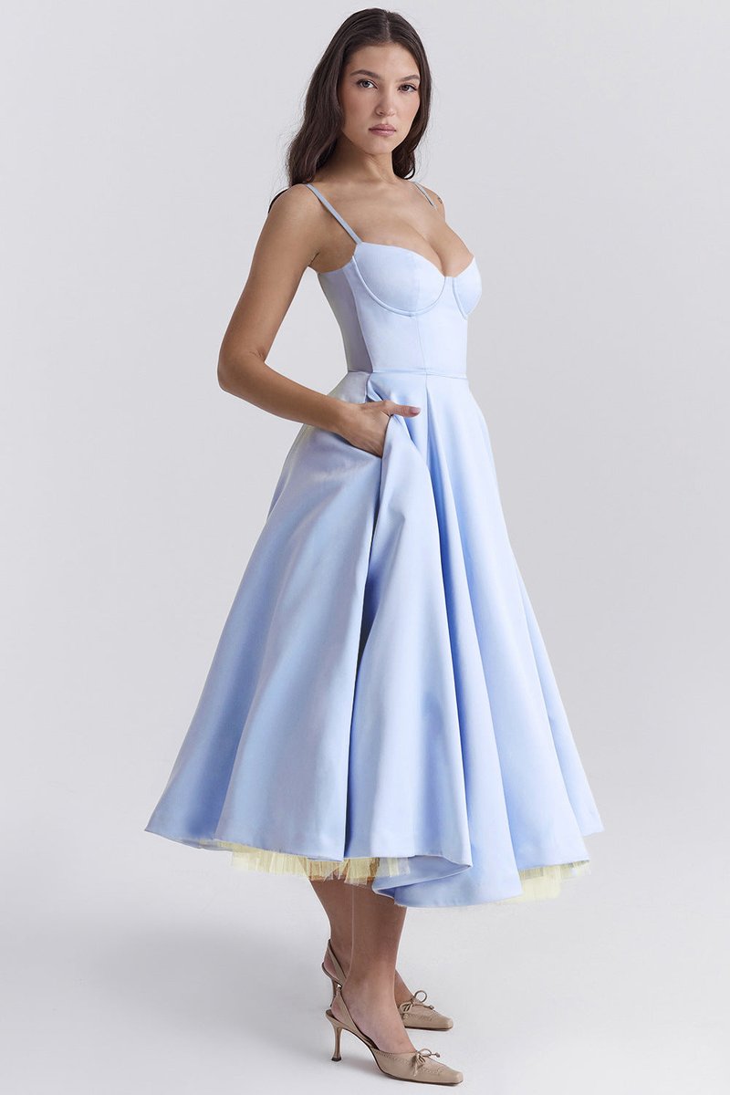 Emily | Women's Bustier Midi Flared Skirt Christmas Party Dress Pockets