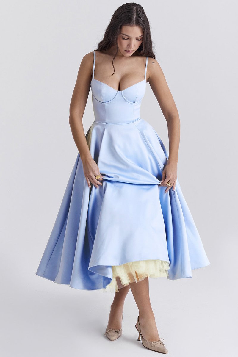 Emily | Women's Bustier Midi Flared Skirt Christmas Party Dress Pockets