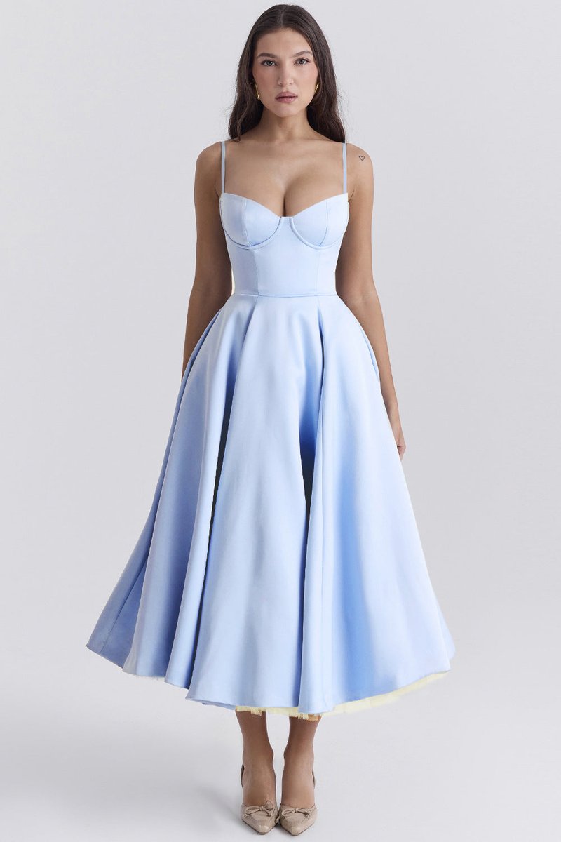 Emily | Women's Bustier Midi Flared Skirt Christmas Party Dress Pockets