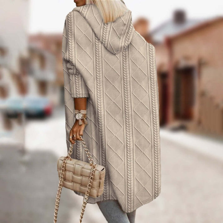 Ivy | Women's Cable-Knit Hooded Long Coat Loose Fit Cardigan
