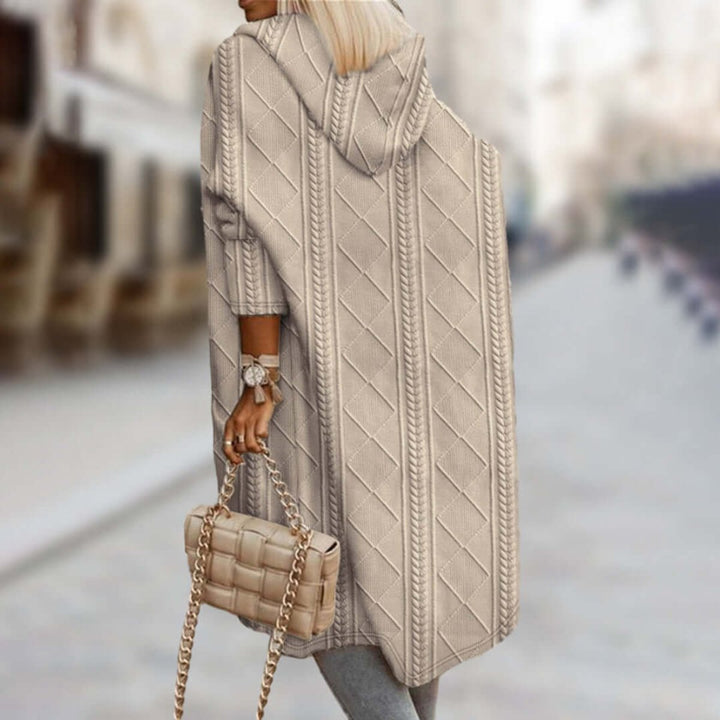 Ivy | Women's Cable-Knit Hooded Long Coat Loose Fit Cardigan