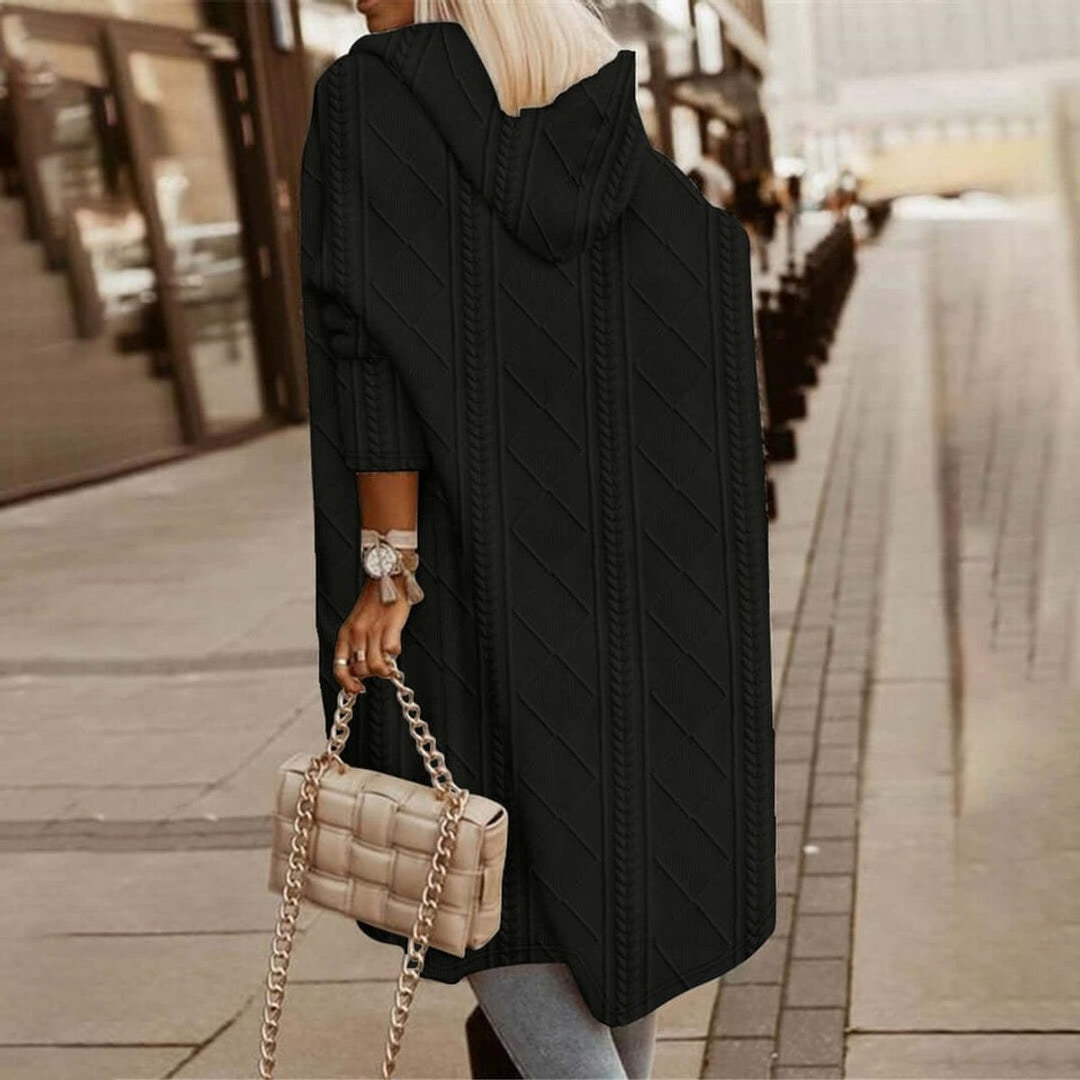 Ivy | Women's Cable-Knit Hooded Long Coat Loose Fit Cardigan