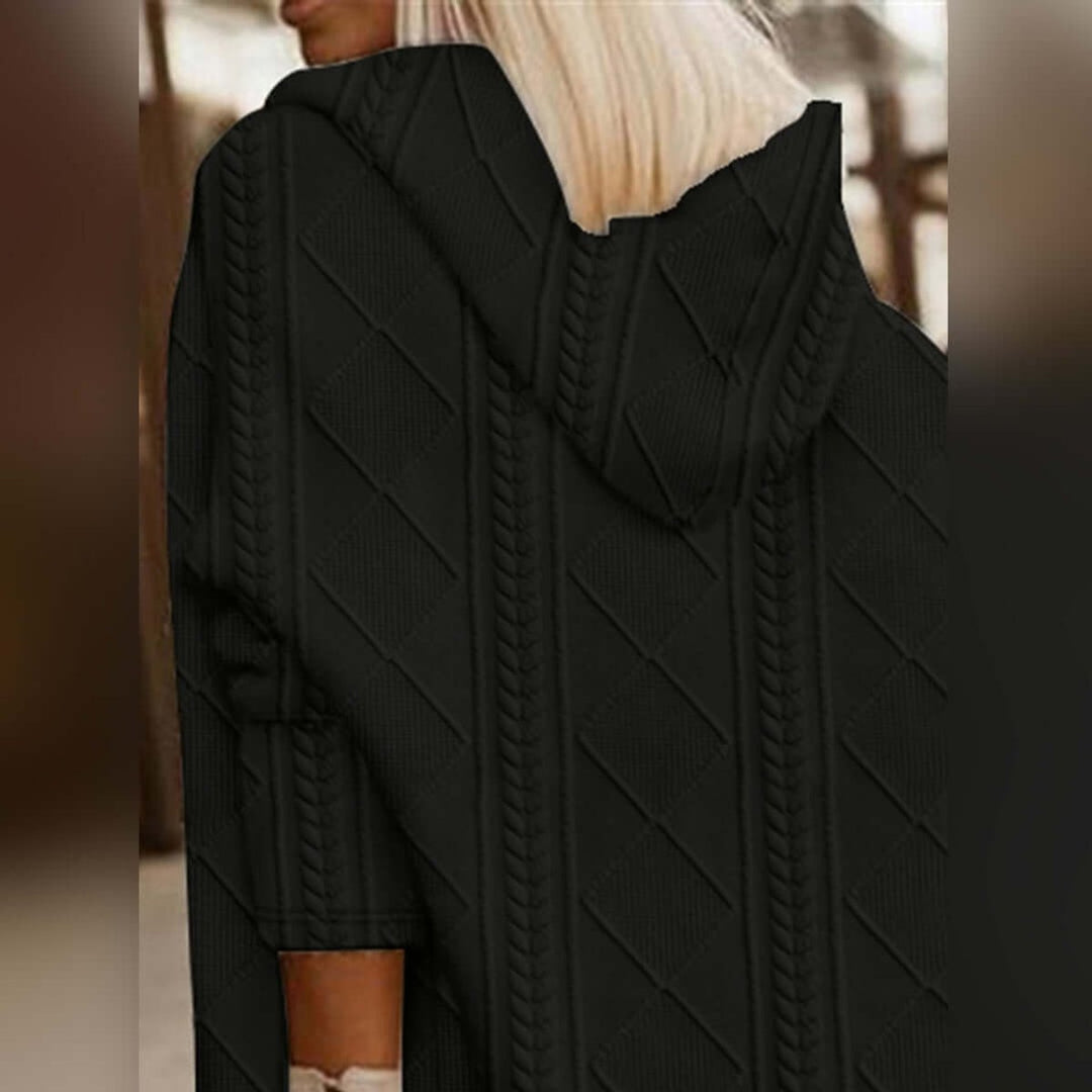 Ivy | Women's Cable-Knit Hooded Long Coat Loose Fit Cardigan