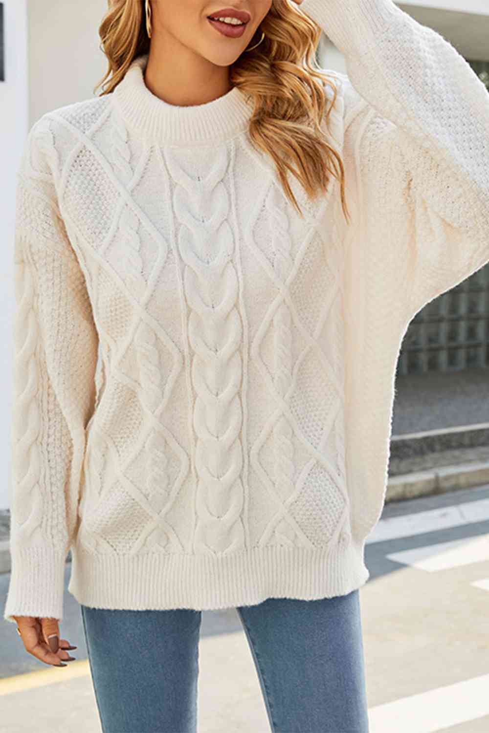 Sieglind | Women's Oversized Cable Knit Jumper Stand Collar