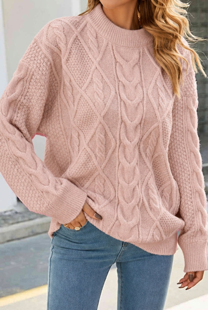 Sieglind | Women's Oversized Cable Knit Jumper Stand Collar