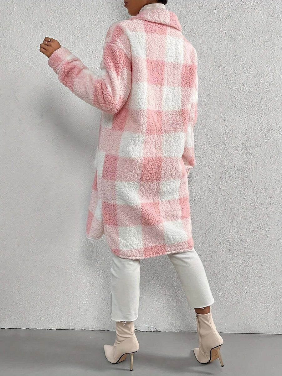 Scarlett | Women's Checked Teddy Fleece Long Coat Warm Winter Outerwear