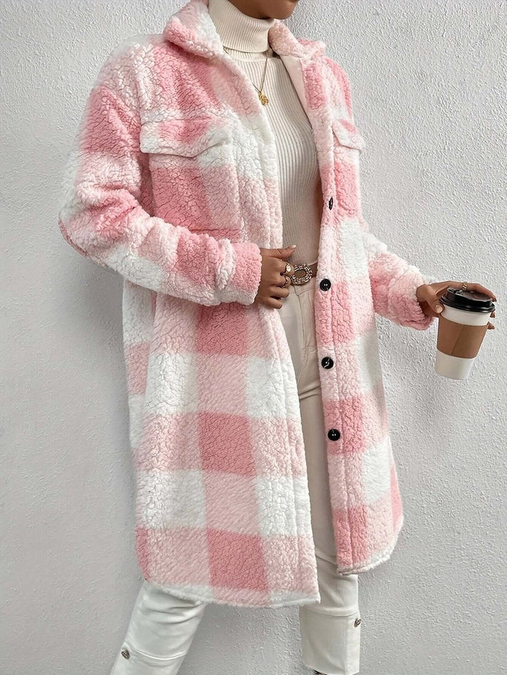 Scarlett | Women's Checked Teddy Fleece Long Coat Warm Winter Outerwear