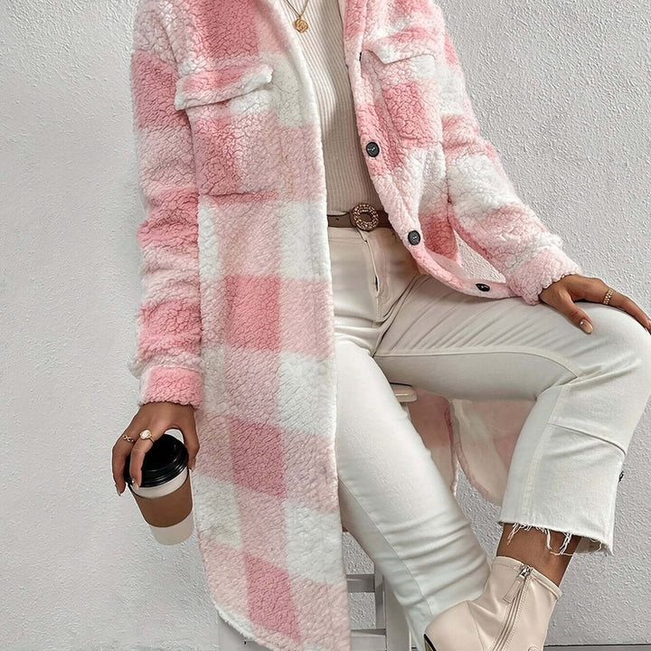 Scarlett | Women's Checked Teddy Fleece Long Coat Warm Winter Outerwear