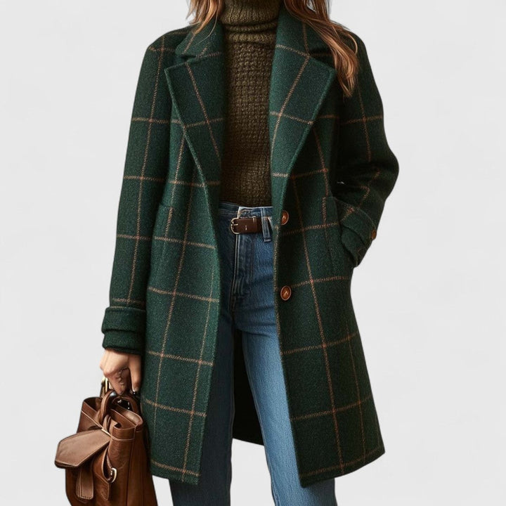 Olivia | Women's Checked Wool Coat Ladies Long Tailored Outerwear Coat