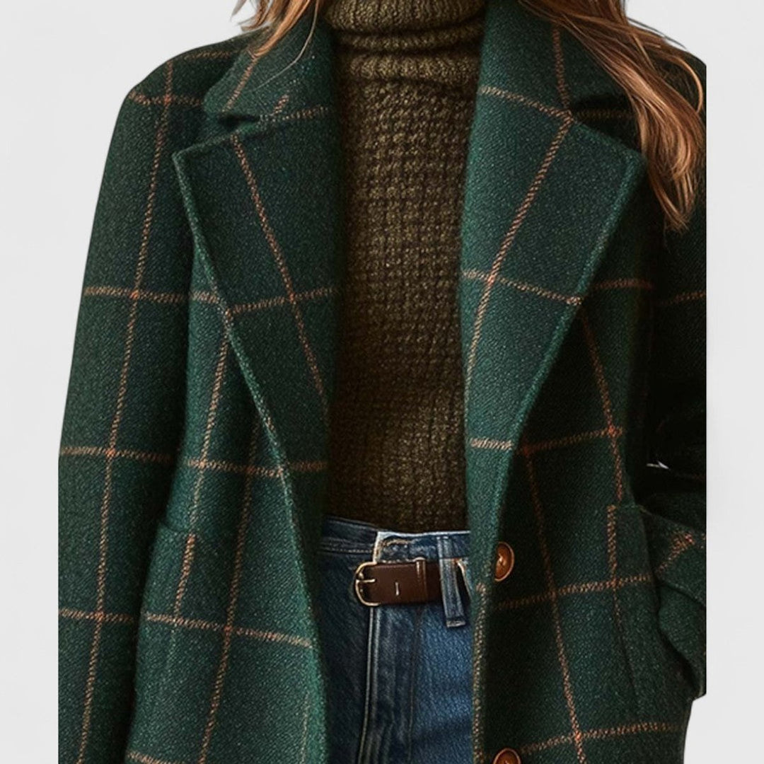 Olivia | Women's Checked Wool Coat Ladies Long Tailored Outerwear Coat