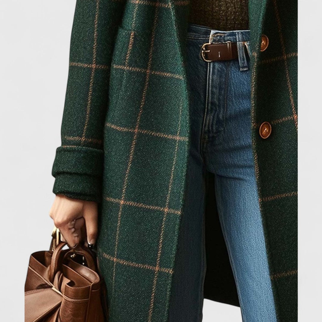 Olivia | Women's Checked Wool Coat Ladies Long Tailored Outerwear Coat