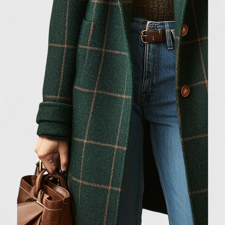 Olivia | Women's Checked Wool Coat Ladies Long Tailored Outerwear Coat