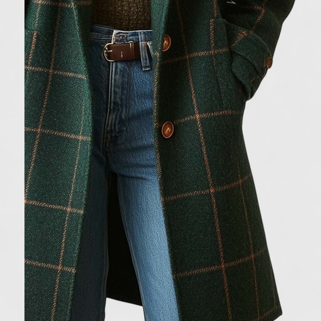 Olivia | Women's Checked Wool Coat Ladies Long Tailored Outerwear Coat