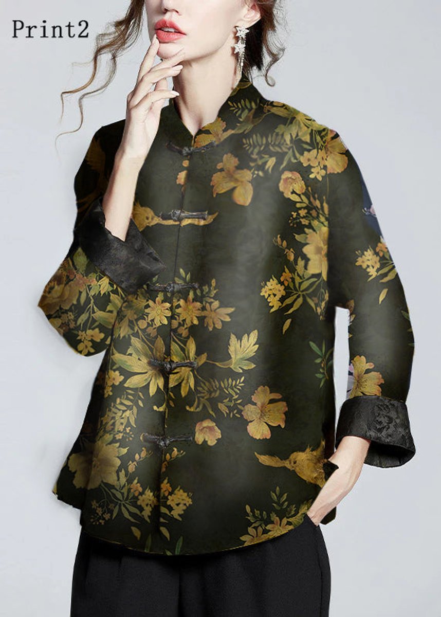 Mia | Women's Chinese-Style Mandarin Collar Floral Satin Coat