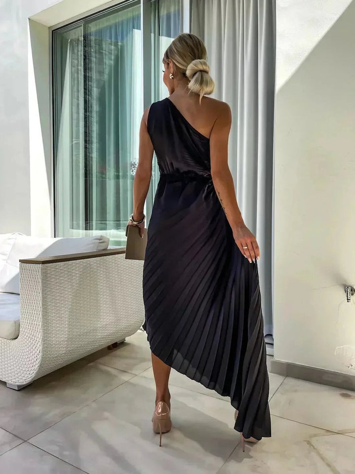 Ella | Women's Christmas Party Dress Asymmetric Pleated Midi Rose Cut-Out