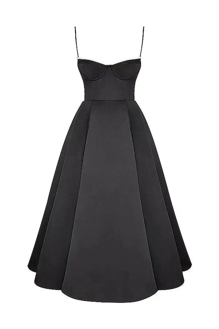 Grace | Women's Christmas Party Dress Black Satin Corset Midi Tulle Hem