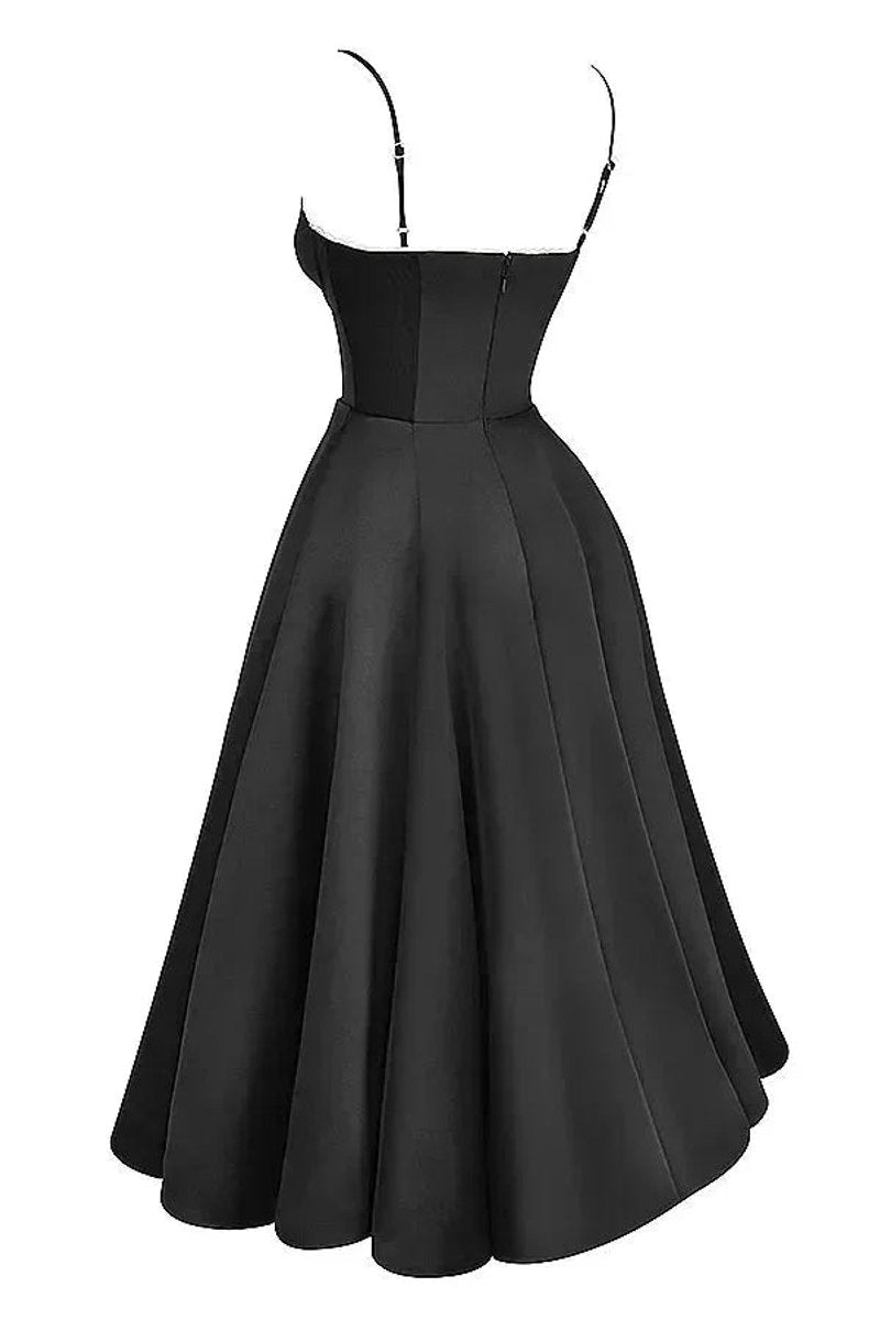 Grace | Women's Christmas Party Dress Black Satin Corset Midi Tulle Hem