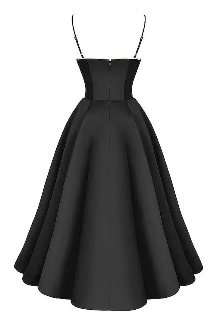 Grace | Women's Christmas Party Dress Black Satin Corset Midi Tulle Hem