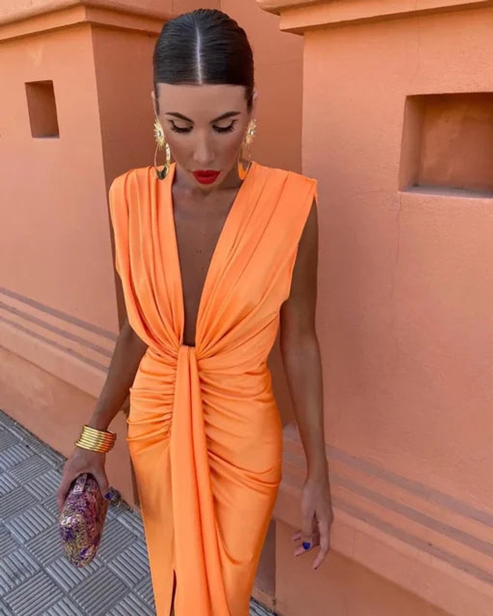 Emily | Women's Christmas Party Dress Deep V-Neck Draped Midi Slit