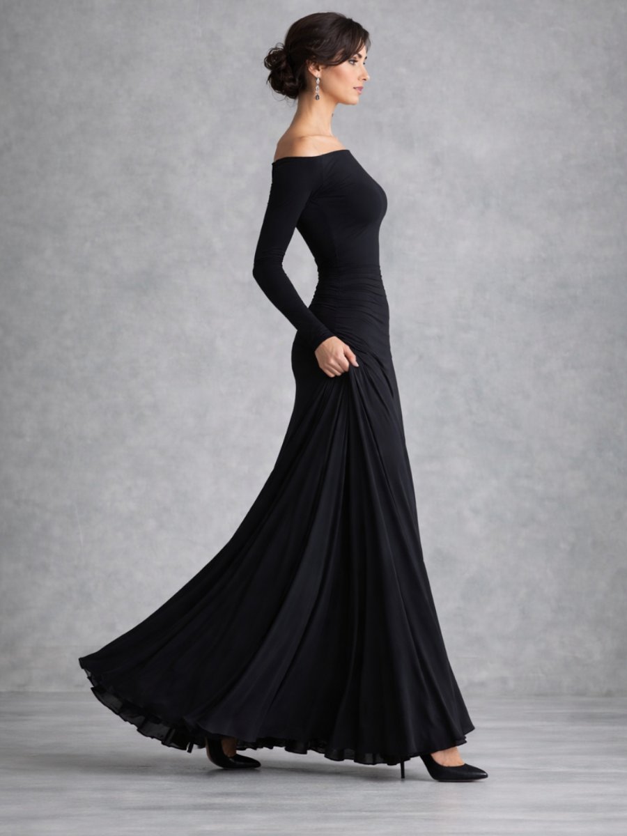 Sienna | Women's Christmas Party Dress Draped Boat-Neck Long-Sleeve Maxi Dress