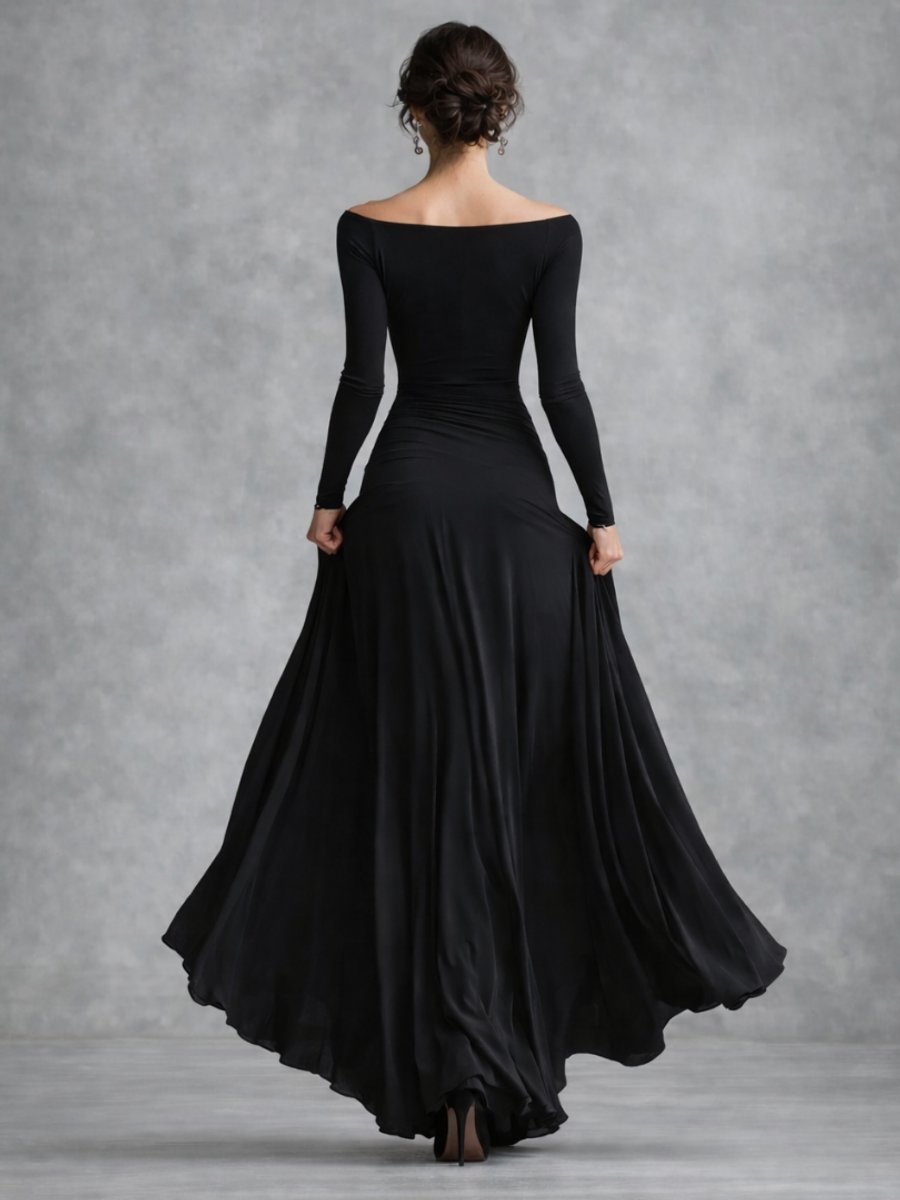 Sienna | Women's Christmas Party Dress Draped Boat-Neck Long-Sleeve Maxi Dress