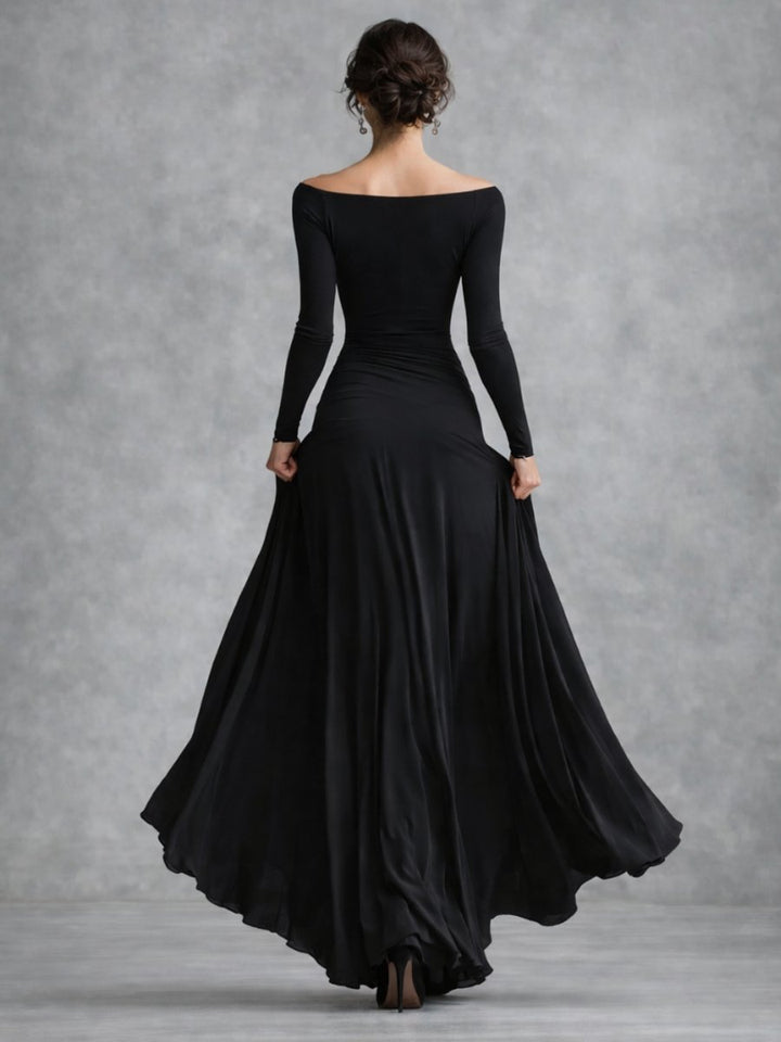 Sienna | Women's Christmas Party Dress Draped Boat-Neck Long-Sleeve Maxi Dress