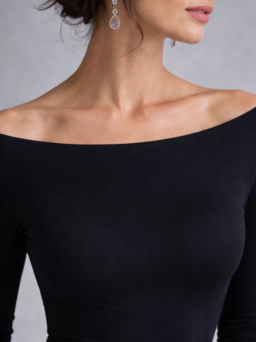 Sienna | Women's Christmas Party Dress Draped Boat-Neck Long-Sleeve Maxi Dress
