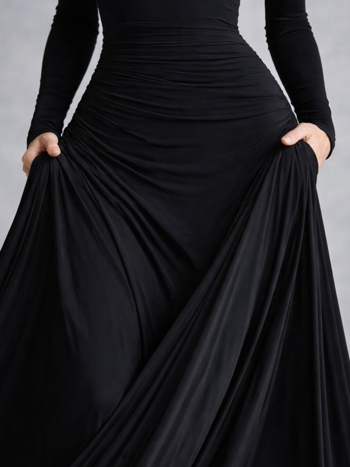 Sienna | Women's Christmas Party Dress Draped Boat-Neck Long-Sleeve Maxi Dress