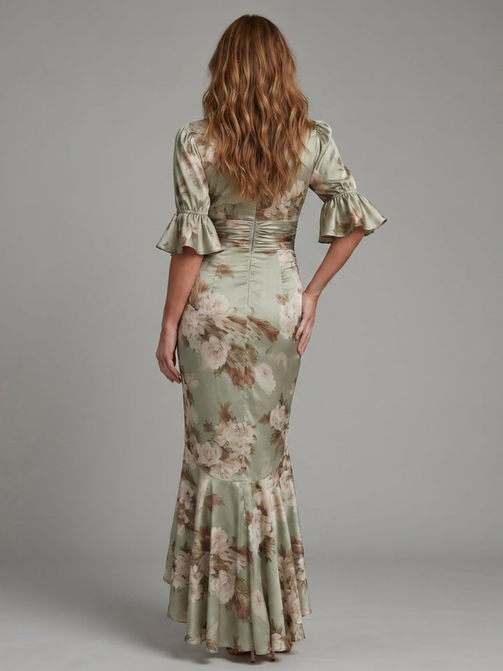 Grace | Women's Christmas Party Dress Flutter Sleeve V-Neck Ruched Midi