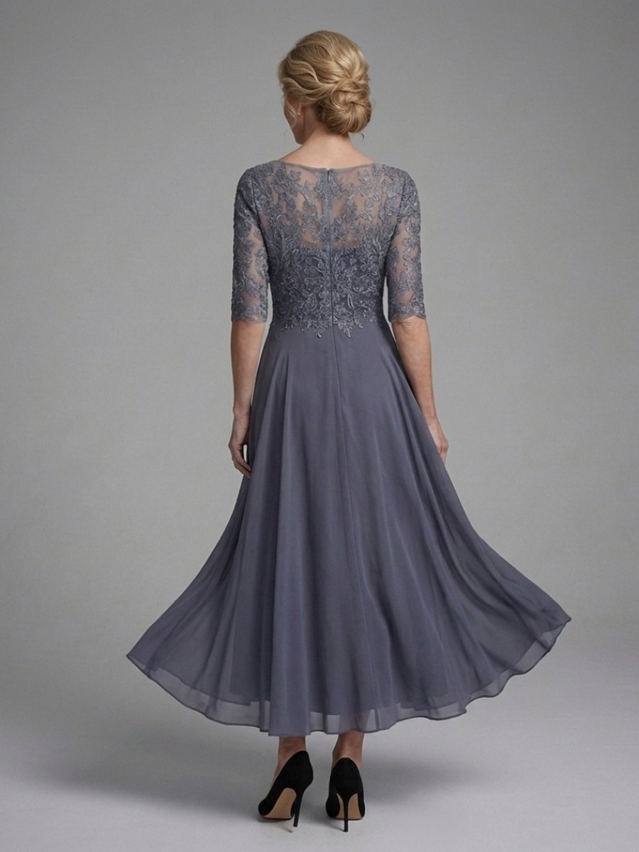 Amelia | Women's Christmas Party Dress Lace Bodice Sheer Sleeve Midi