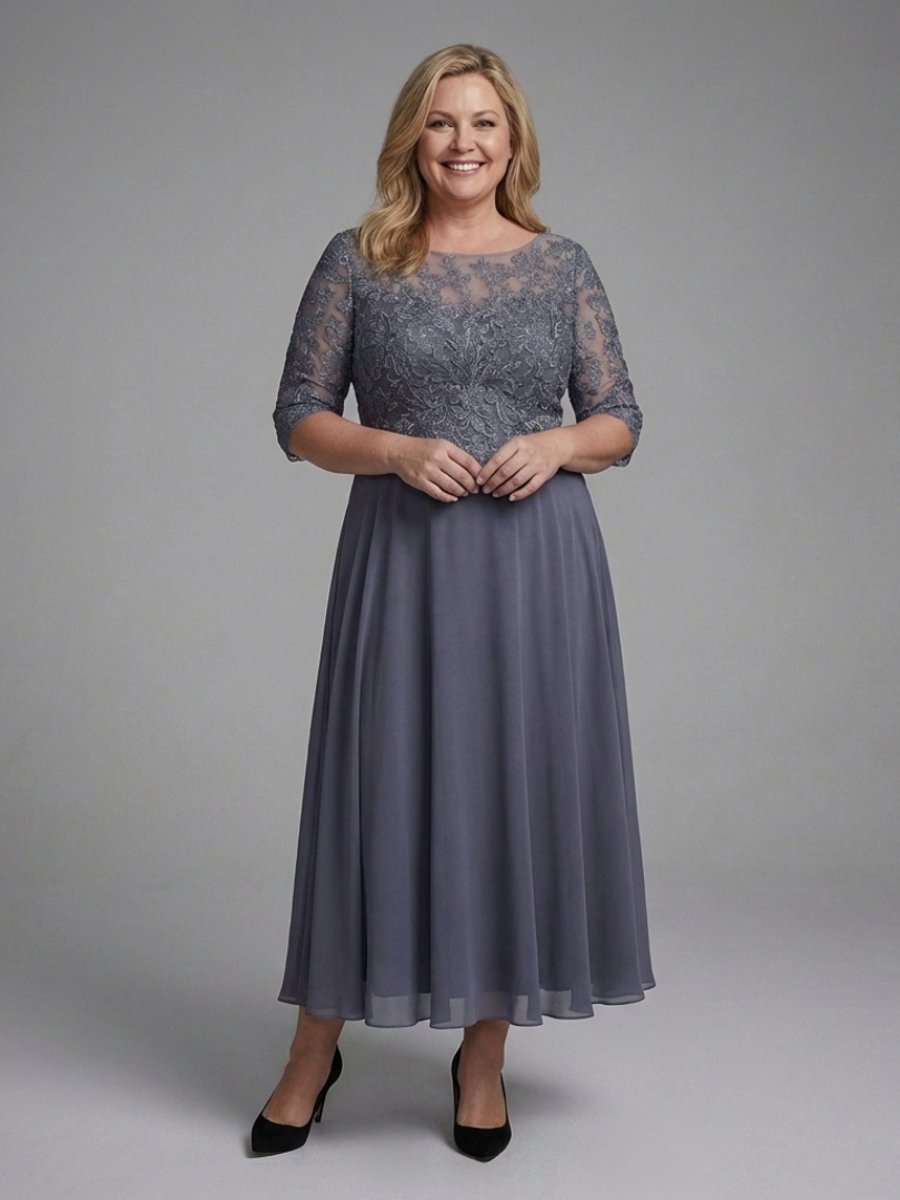 Amelia | Women's Christmas Party Dress Lace Bodice Sheer Sleeve Midi
