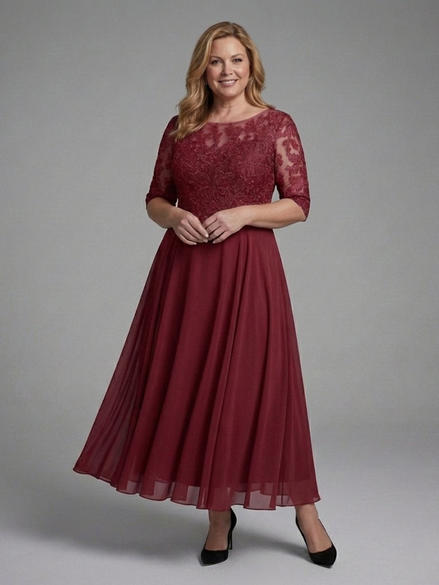 Amelia | Women's Christmas Party Dress Lace Bodice Sheer Sleeve Midi