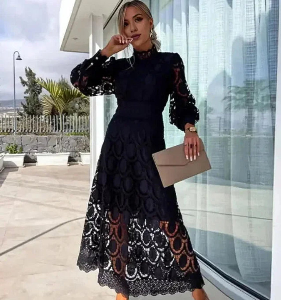 Sienna | Women's Christmas Party Dress Lace Midi Elegant Long Sleeve